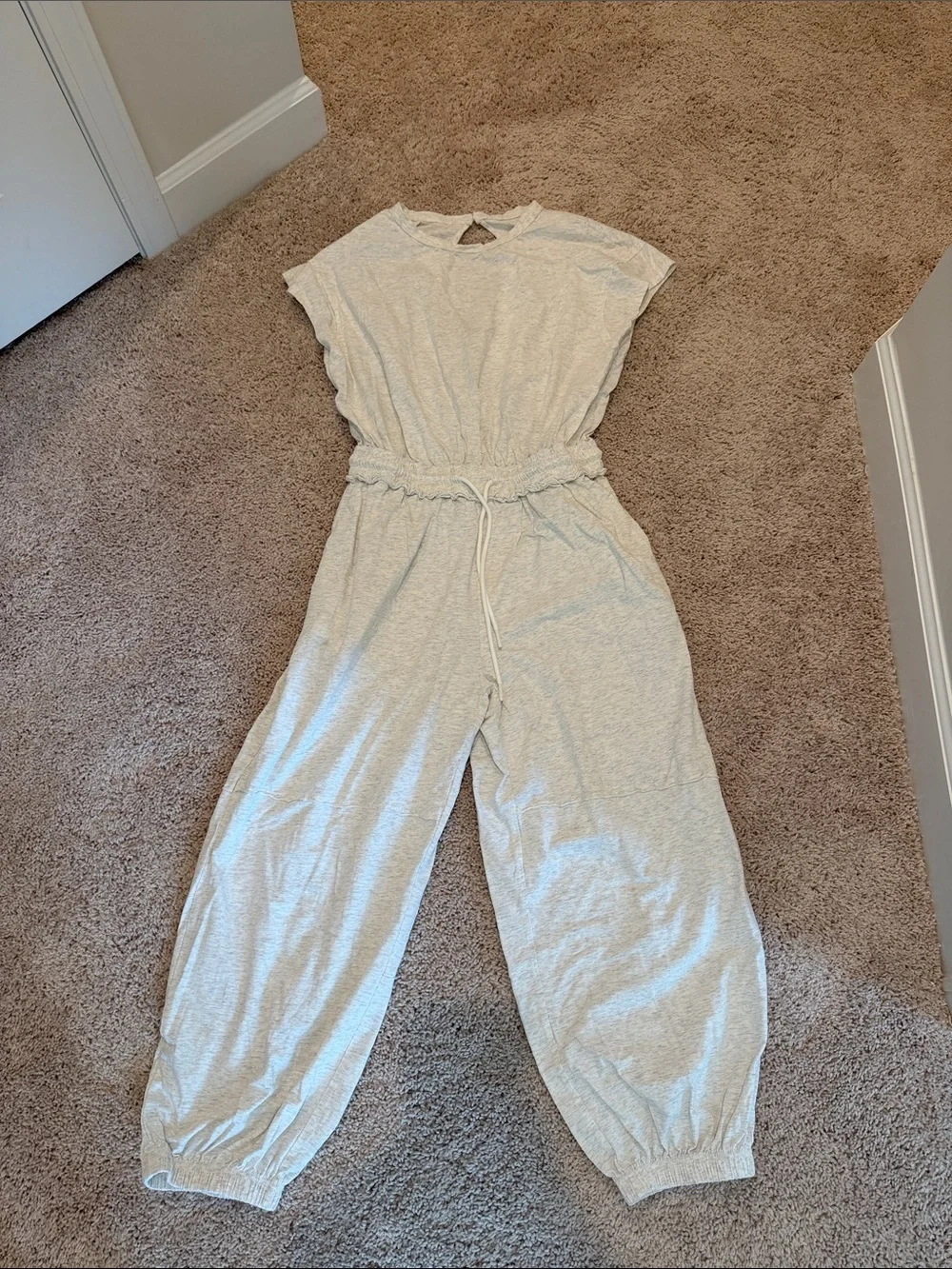 Women's Light Gray Sleeveless Jumpsuit with Drawstring Waist